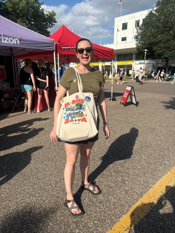 A woman with a tote bag