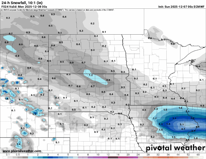 Forecast 24 hour snowfall Sunday 6 p.m. through Wednesday 6 a.m. 