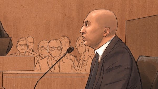 A courtroom sketch of a man.