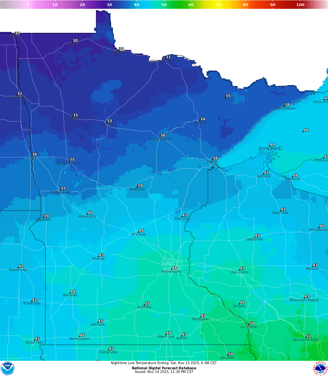 Lows for Friday night