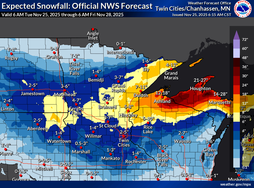 First winter snowstorm on the way to Minnesota