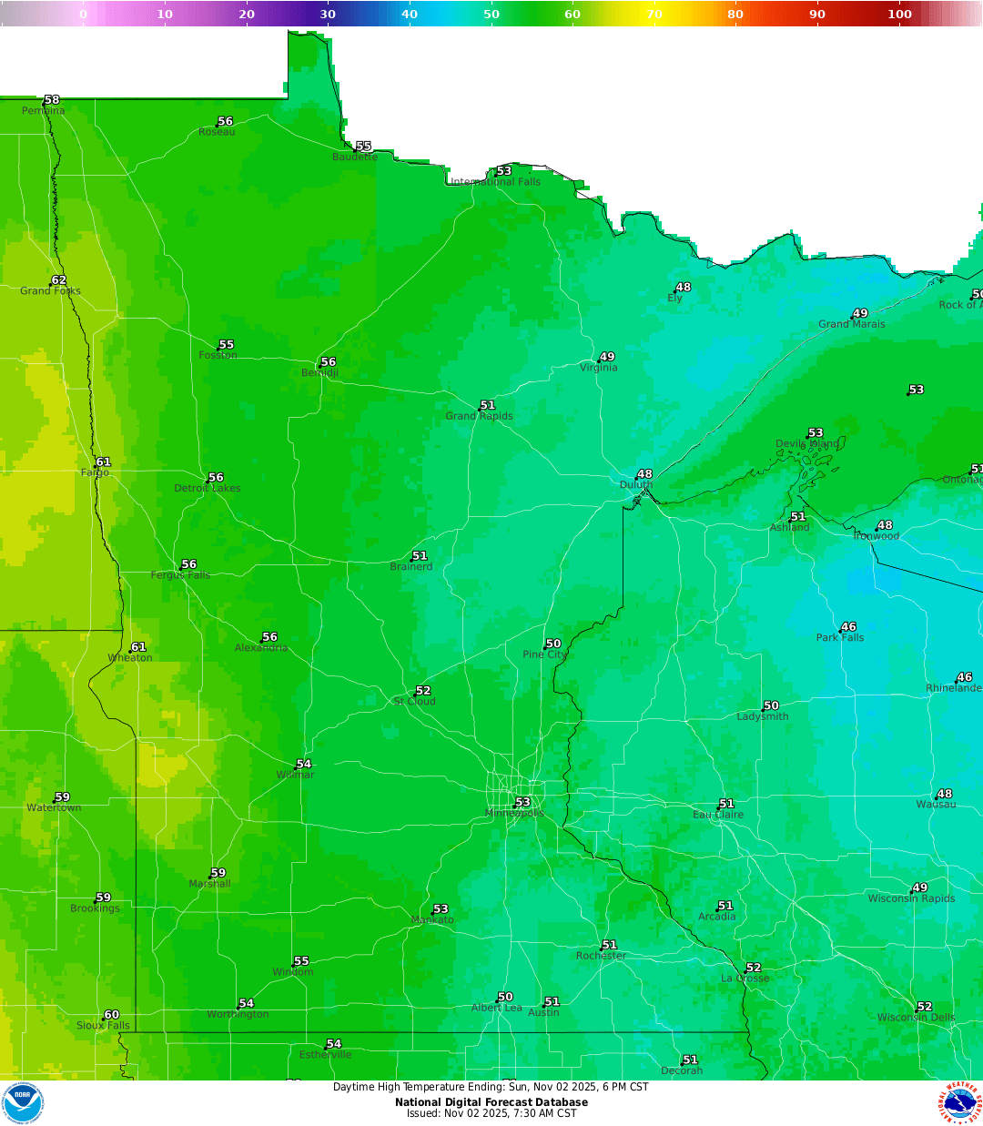 Highs for Sunday