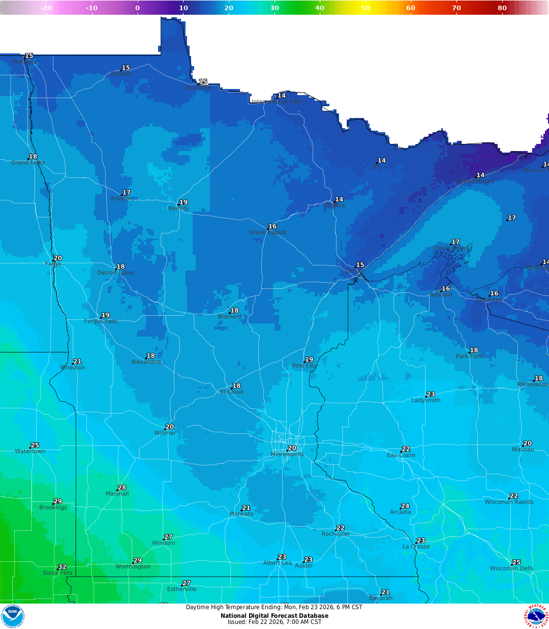 Highs for Monday