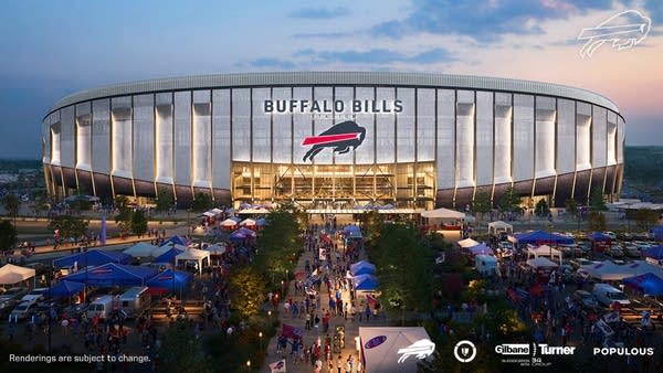 Erie County, New York, will soon offer Buffalo Bills fans the chance to buy some $125 million in bonds to help pay for a new stadium. A rendering is above.