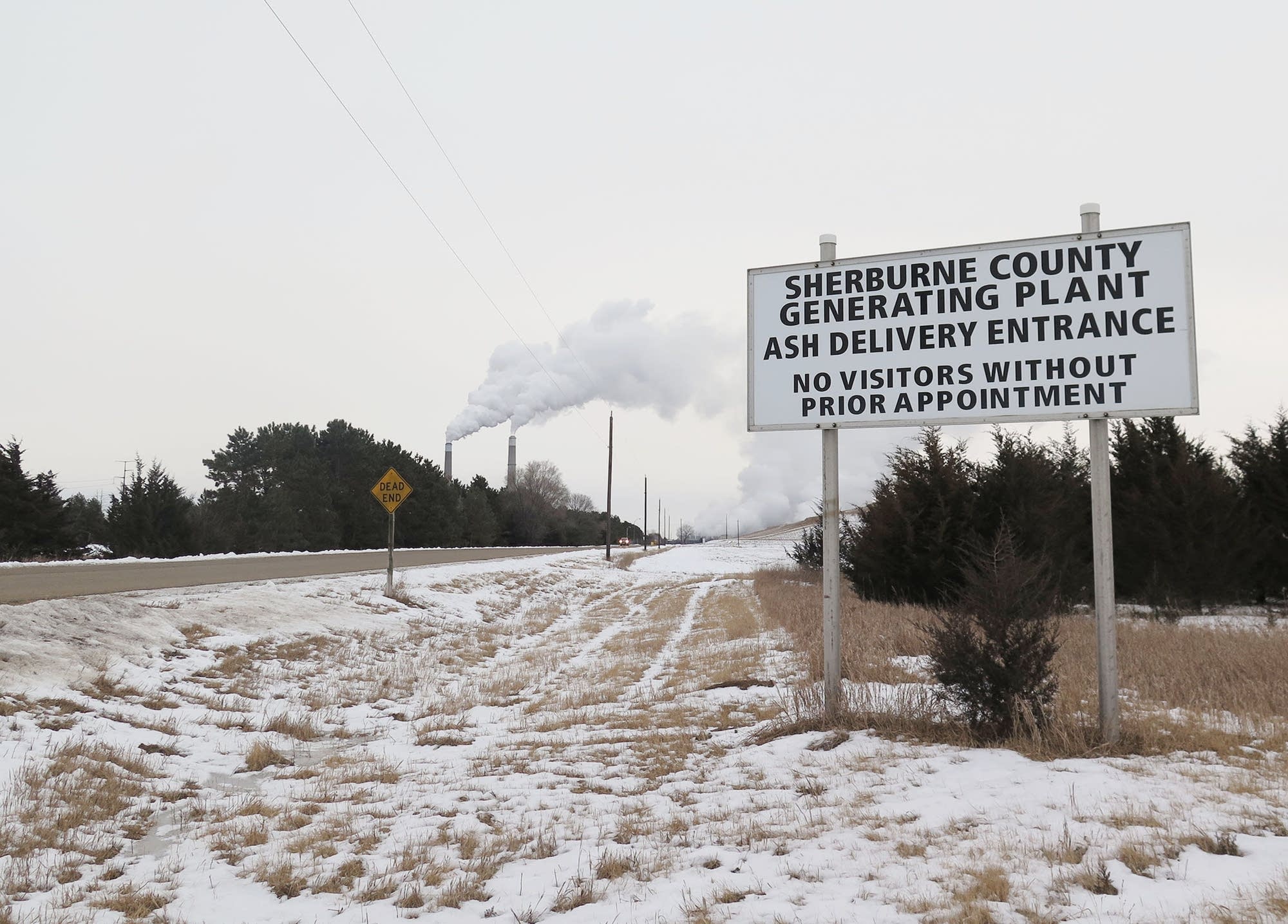 A sign marks an entrance to the Sherburne County Generating Plant.
