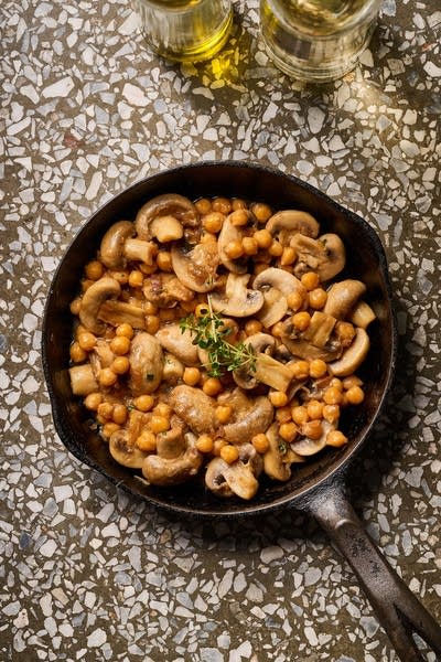 Mushroom Chickpea Tigania with Soy Sauce and Honey