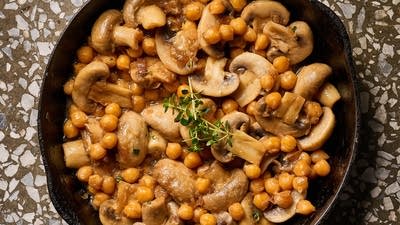 Mushroom Chickpea Tigania with Soy Sauce and Honey