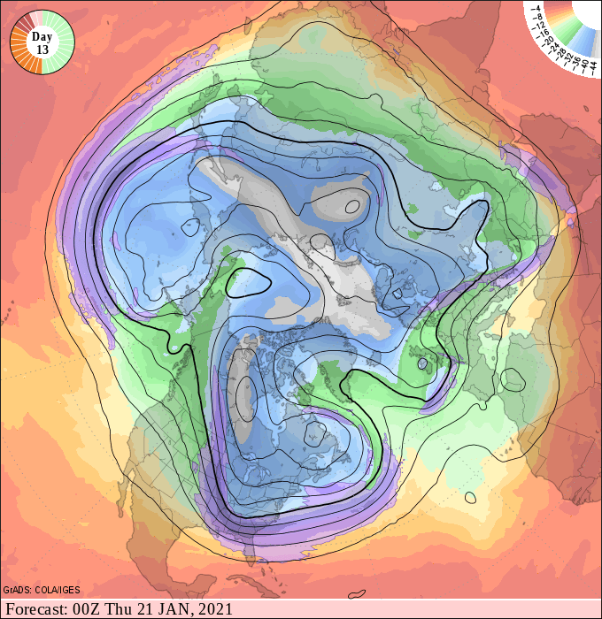 Upper air forecast map for 6 pm January 19
