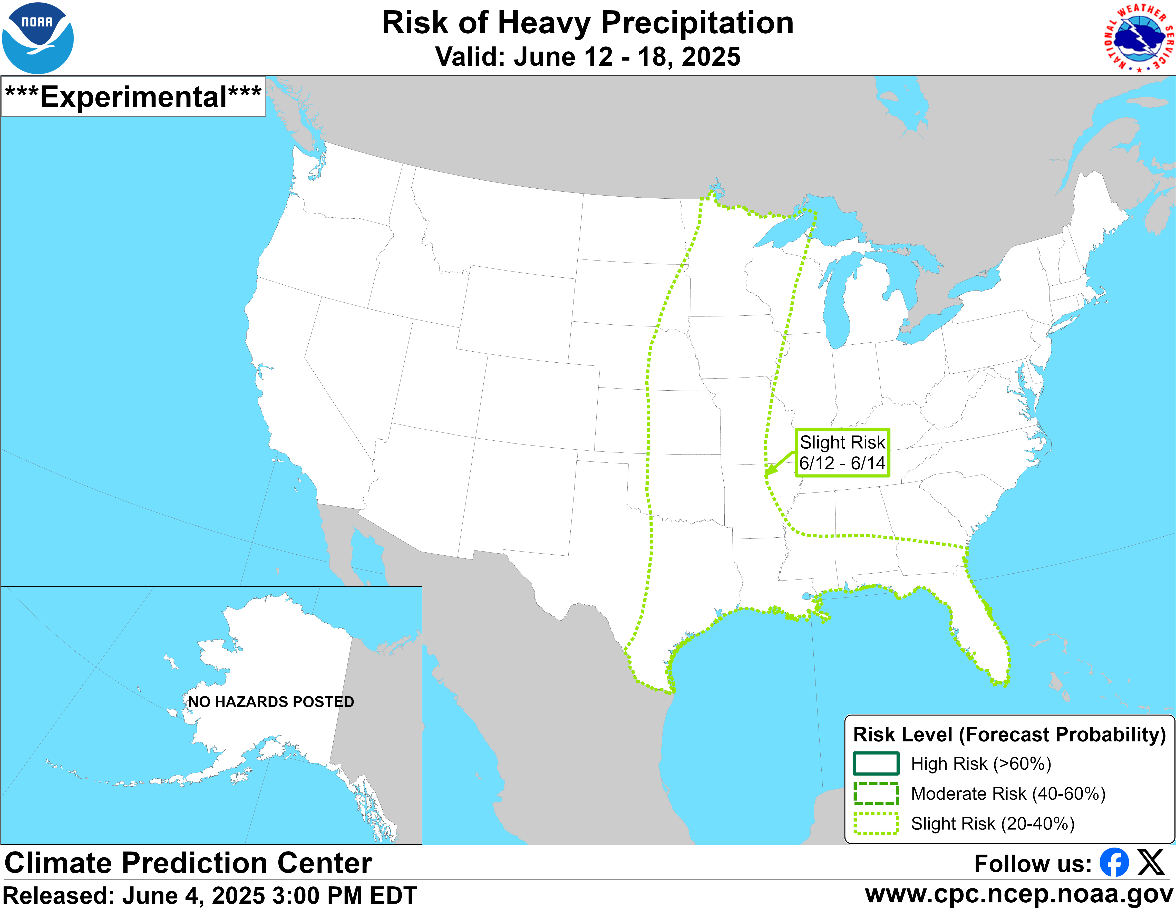 Risk of heavy precipitation June 12-18