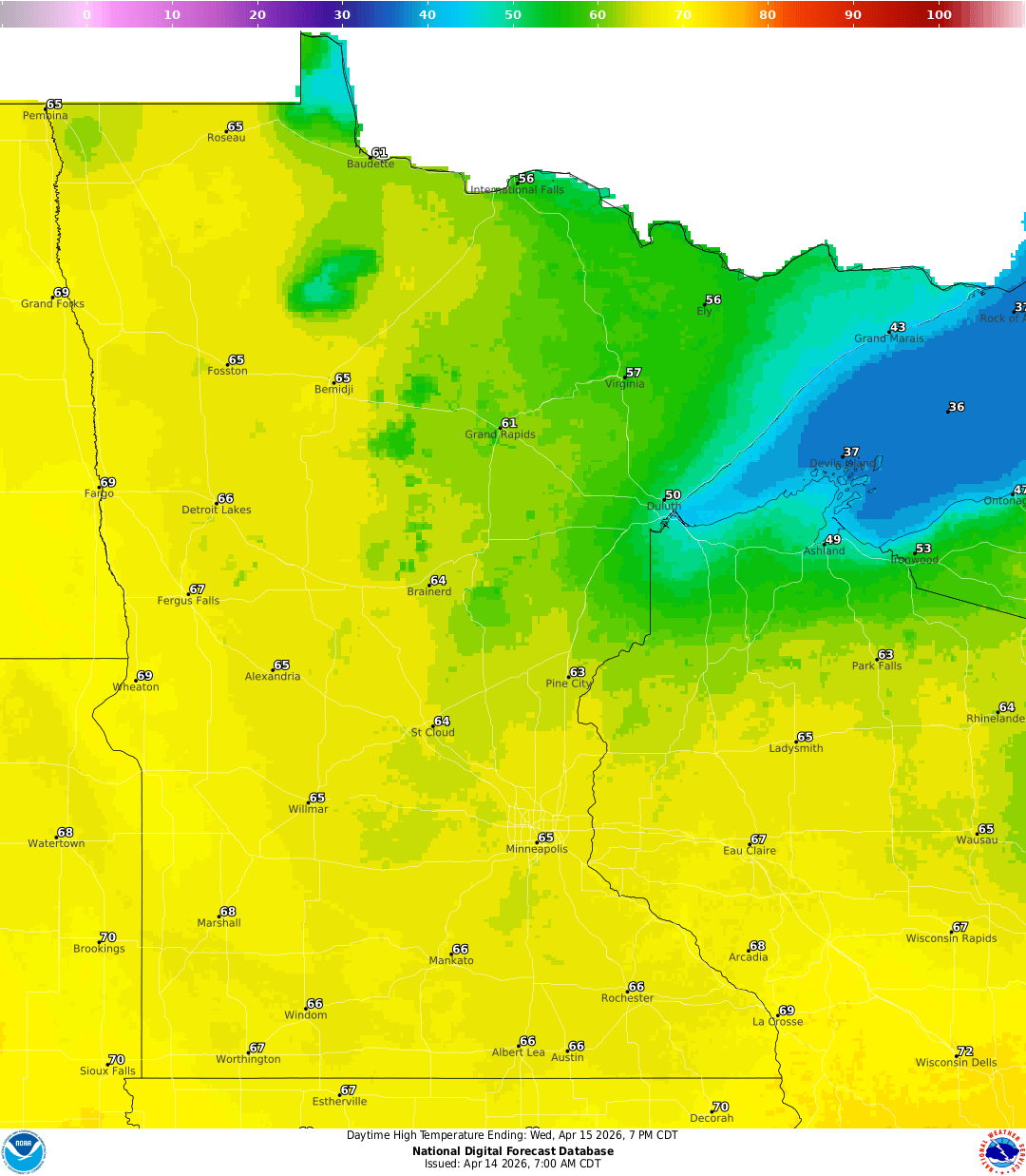 Highs for Wednesday