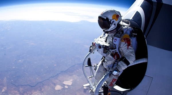 In this photo provided by Red Bull, Pilot Felix Baumgartner of Austria is seen before his jump during the first manned test flight for Red Bull Stratos on March 15, 2012 in Roswell, N.M.