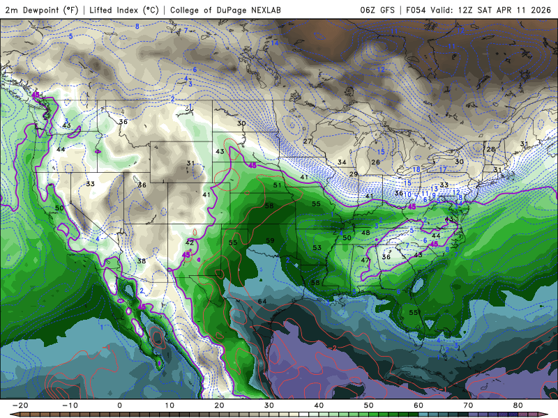 Dewpoints Saturday 7 a.m. to Sunday 7 p.m.
