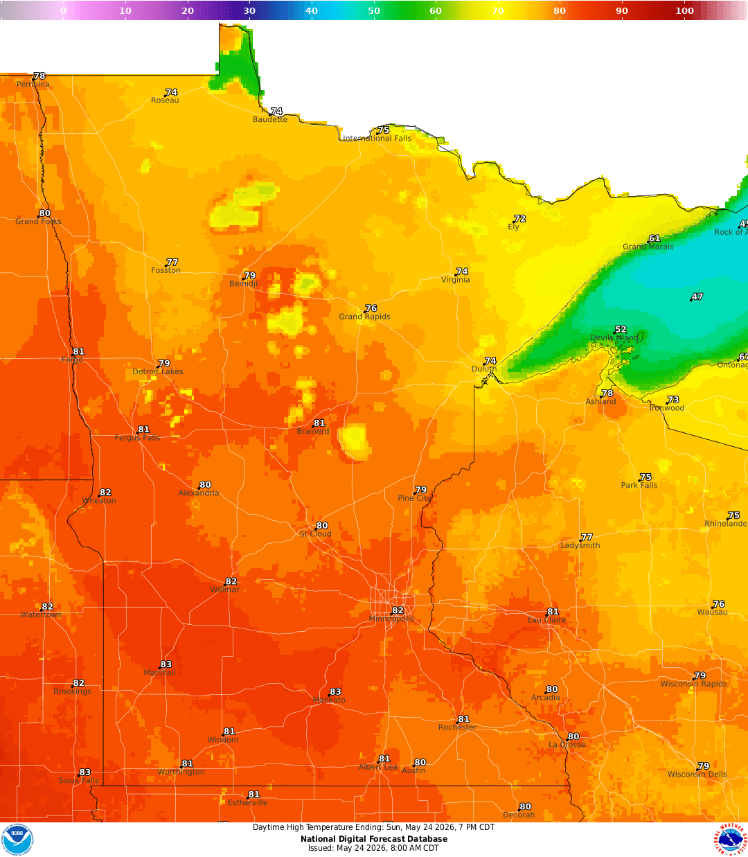 Highs for Sunday