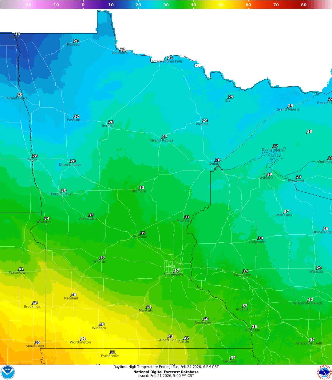 Highs for Tuesday