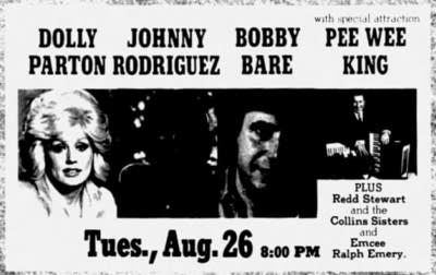 A newspaper advertisement features Dolly Parton.