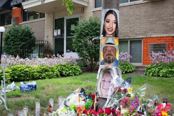 A memorial set up outside apartment complex
