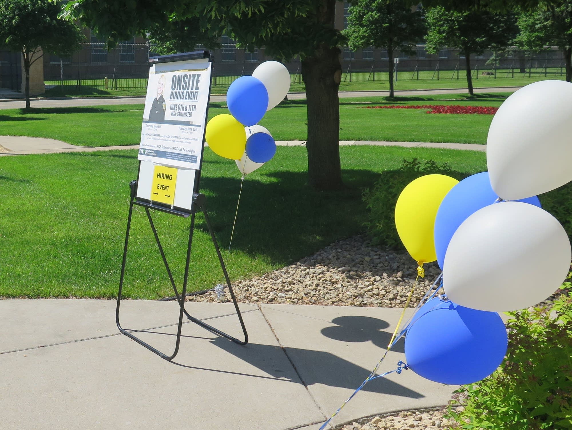 Balloons help point the way to a correctional officer hiring event.