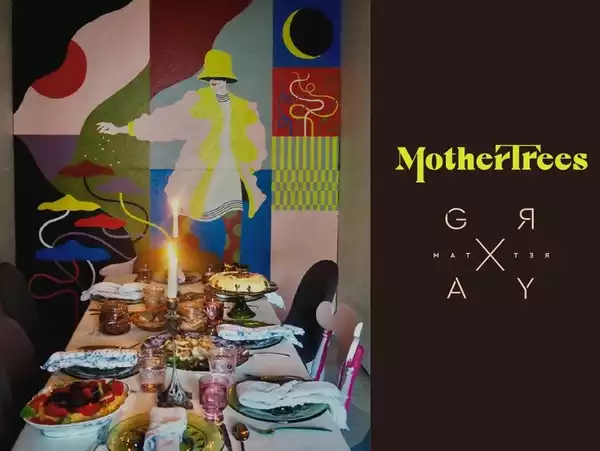 A mural and a dinner table.