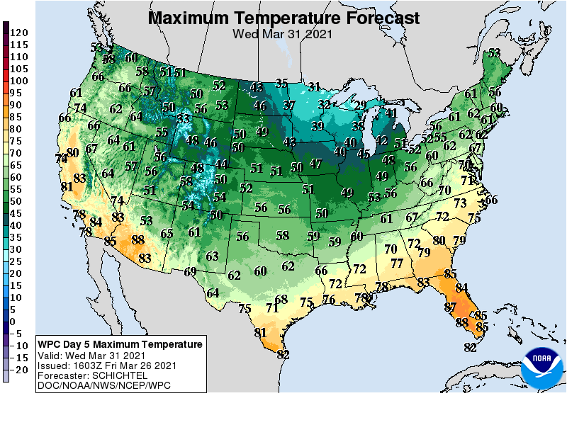 Forecast high temperatures Wednesday