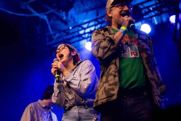 Ava Levy and Adam Levy. I.CE. OUT! was held on Sunday, Feb. 15, at First Avenue in Minneapolis. The benefit show was hosted by Twin Cities United Performers and featured over two dozen Twin Cities musicians sharing the stage and covering protest songs.
