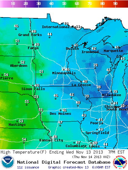 Wednesday high temperatures