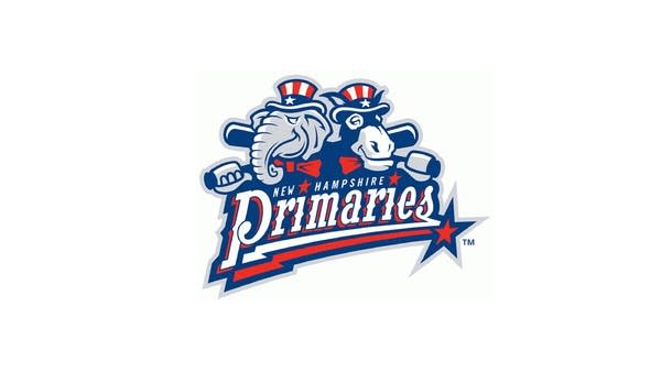 Logo for baseball team NH Primaries: Cartoon elephant and donkey w/ bats