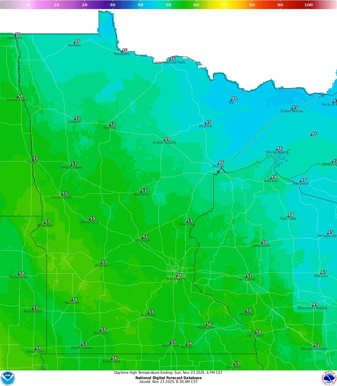 Highs for Sunday