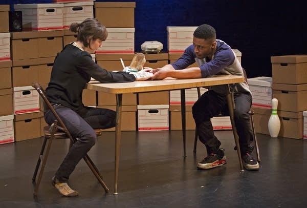 Brianna Patnode and Kory LaQuess Pullam rehearse a scene. 