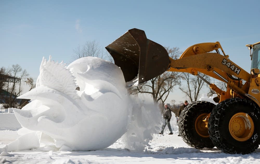 Snow sculptures topple