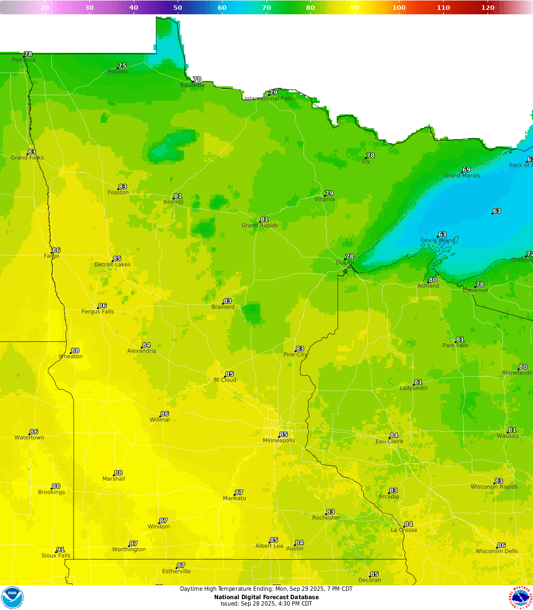 Highs for Monday