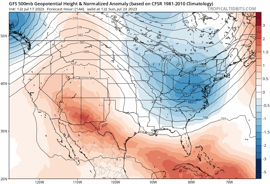 NOAA GFS 500 millibar height anomaly