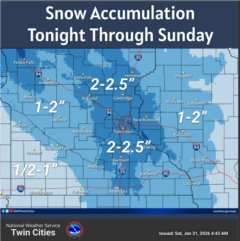 Minor snow accumulations expected from weekend clipper