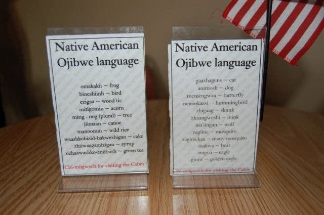 Ojibwe-English table signs