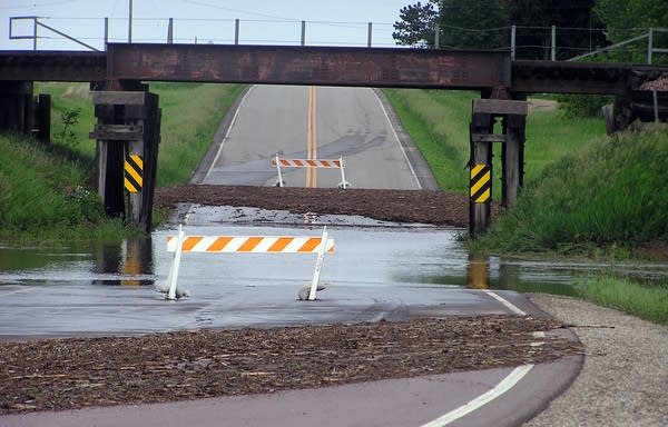 Flooding closed a road southwest of Worthington.