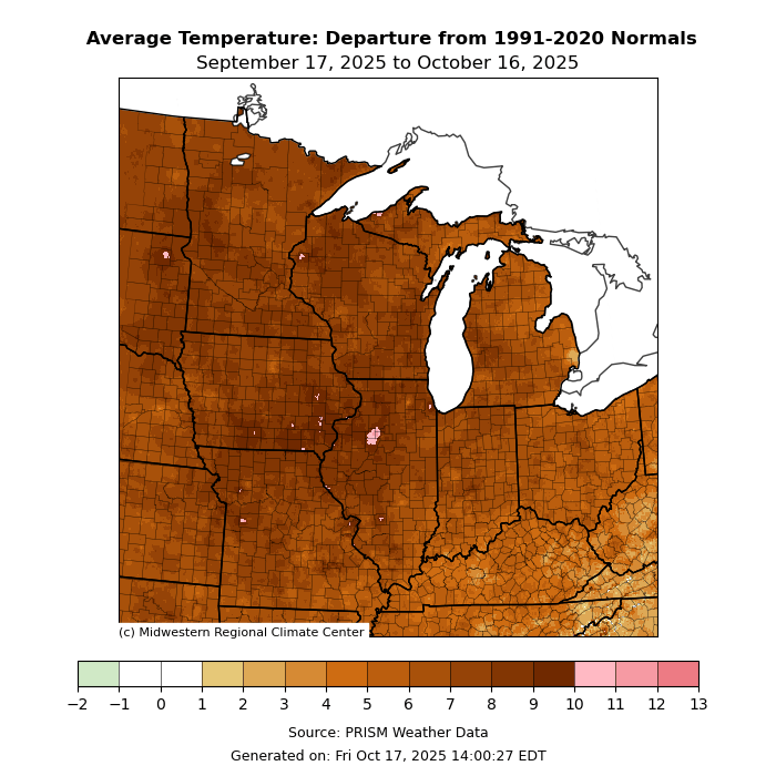 Temperature departure from normal