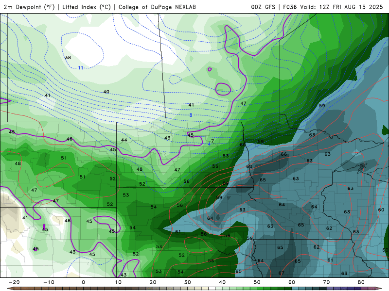 Dew points Friday through Sunday