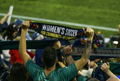 Fans celebrate after Minnesota Aurora FC defeated Rochester FC