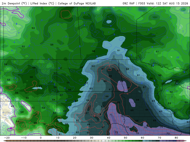 Dew points Saturday 7 a.m. to Sunday 1 p.m. 