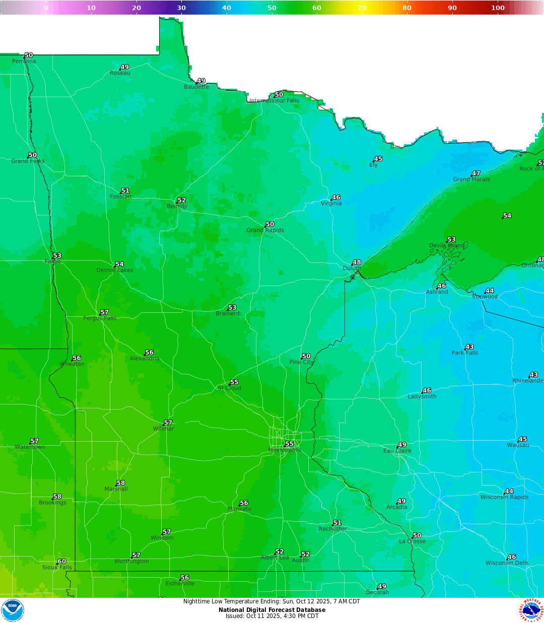 Lows for Saturday night