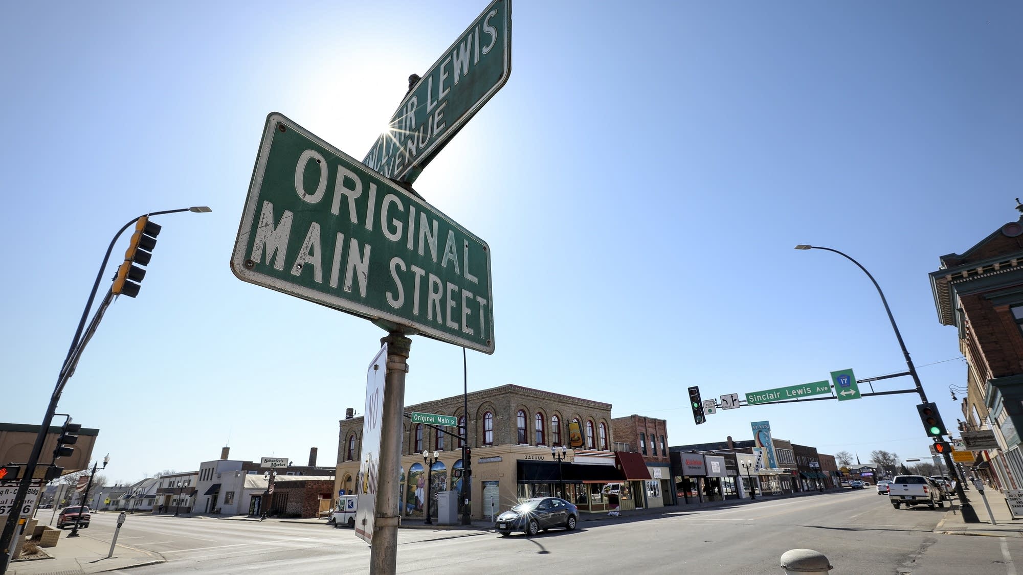 The corner of Sinclair Lewis Avenue and Main Street