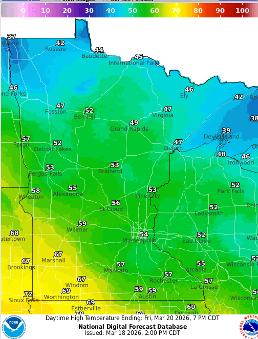 Forecast high temperatures Friday