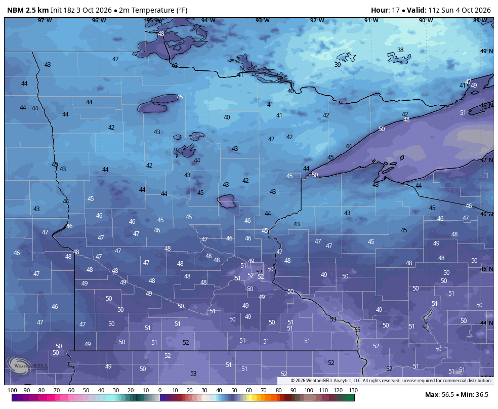 Temperatures Sunday 6 a.m. to noon