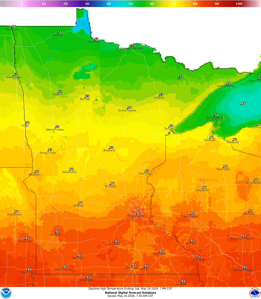 Highs for Saturday