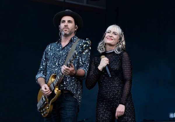 Emily Haines (R) of Metric performs onstage at Summerfest 2024 on June 28, 2024 in Milwaukee, Wisconsin.