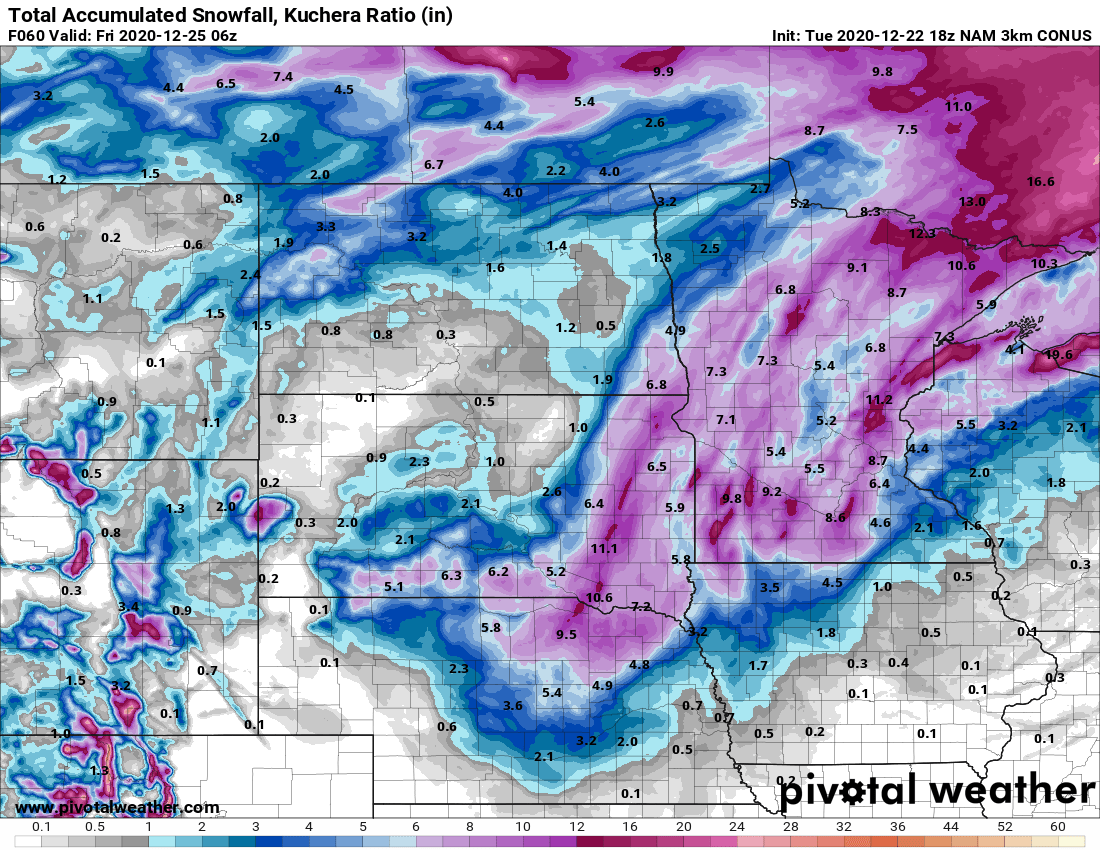 NOAA NAM 3 km model snowfall Wednesday