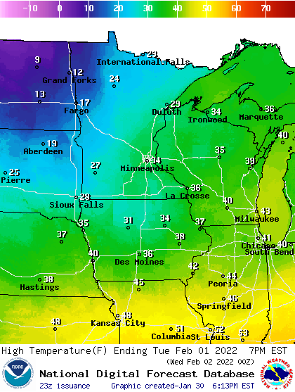 highs Tuesday