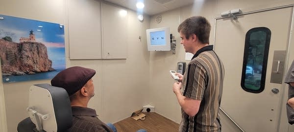 A vision test is conducted during a screening event at a YMCA in north Minneapolis on July 1. 