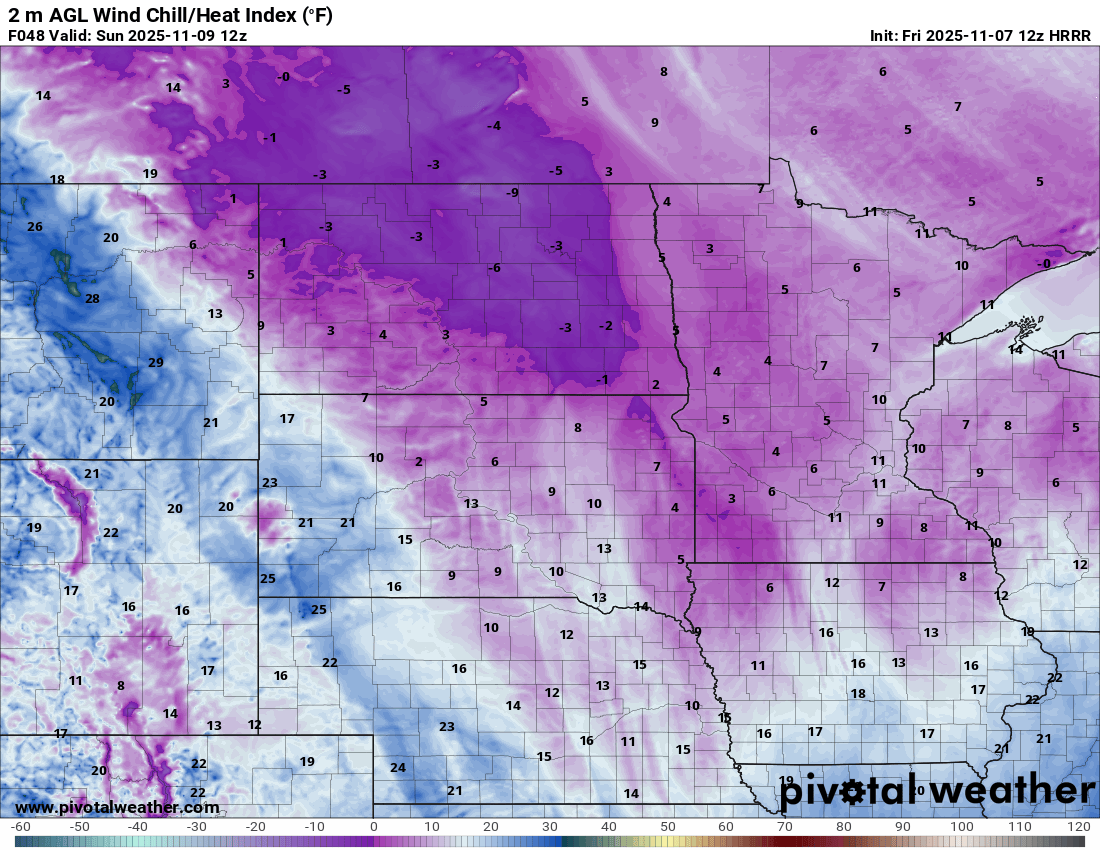 Wind chill forecast for Sunday 6 a.m. 