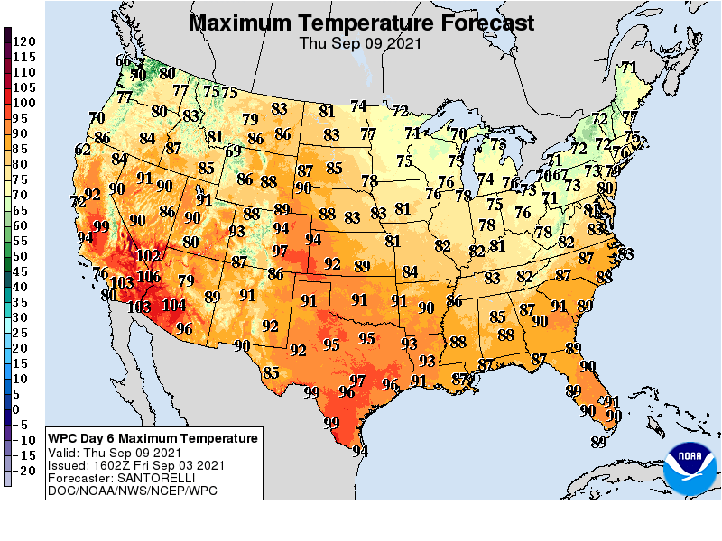 Forecast high temperatures Thursday