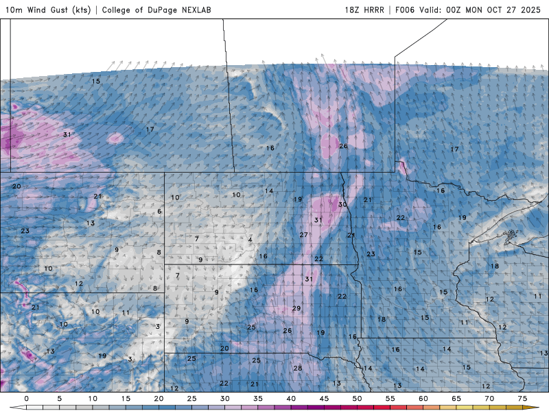 Wind speed and direction Sunday 7 a.m. to Monday 1 p.m.
